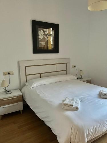 a bedroom with a large white bed with two lamps at María Cristina 2 in Córdoba
