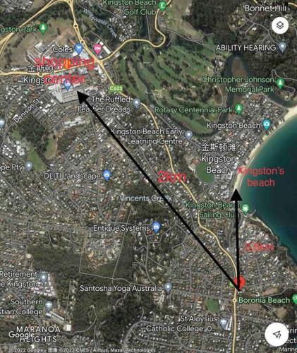 a map of a city with a red dot at Sunny Beach Holiday Home 80A in Kingston Beach
