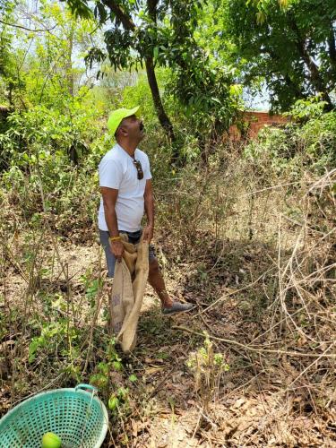 a man wearing a green hat standing in a field at Kokan Safari, Chiveli in Bhom