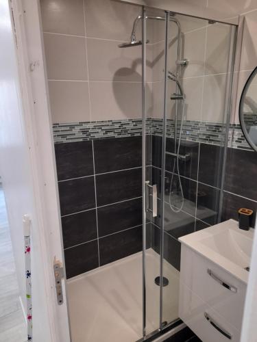 une salle de bain avec douche et lavabo dans l'établissement LE WANDA JAUNE, à Reims