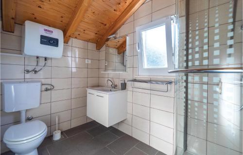 ein Bad mit einem WC, einem Waschbecken und einem Fenster in der Unterkunft 4 Bedroom Gorgeous Home In Prigradica in Prigradica