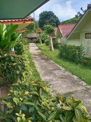 a dirt road in a yard next to a house at Mookies Bungalows in Koh Mook