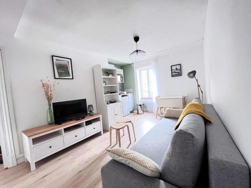 uma sala de estar com um sofá e uma televisão em Le Cliersou - Appartement bien situé à Clermont-Ferrand Fontgieve em Clermont-Ferrand