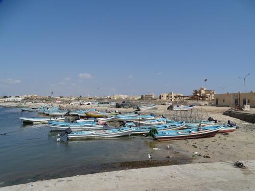 a bunch of boats are lined up on the beach at Townhouse Paolo in Salalah