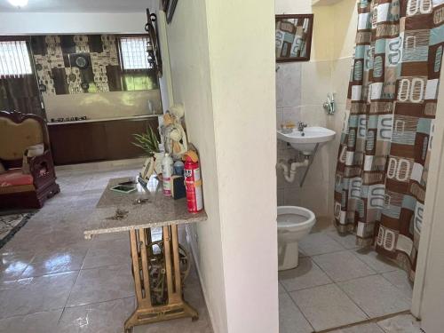 Villa Flor في Los Plátanos: حمام مع مرحاض ومغسلة
