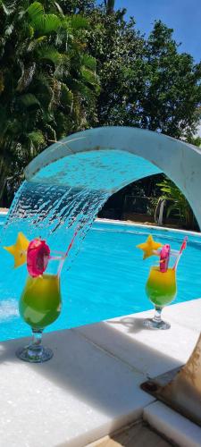 Nápoje v ubytování Gîte Kaz à Topaze, piscine, jardin tropical