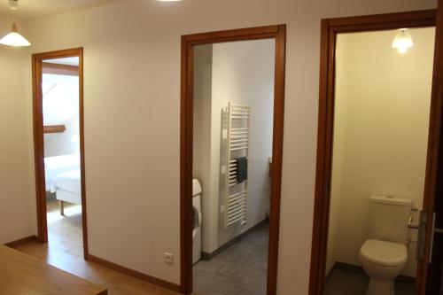 a bathroom with a toilet and a mirror at La Bullote - Gîtes - Paris Roissy CDG in Villeneuve-sous-Dammartin