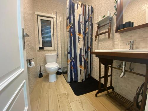 a bathroom with a toilet and a sink at Ninho D'Arara in Tondela