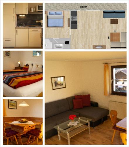 a collage of four pictures of a hotel room at Appartement Valentin in Ehrwald