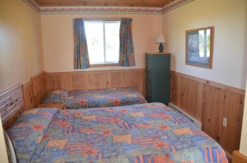 a bedroom with two beds and a window at Sundance Cottages in Cavendish