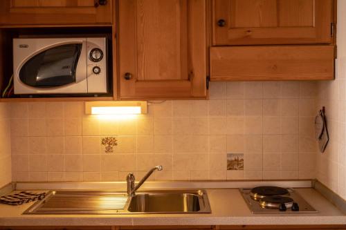 a kitchen with a sink and a microwave at Walsertal Residence in Gressoney-la-Trinité