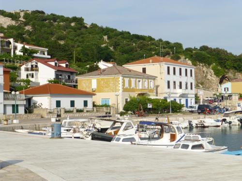 a bunch of boats are docked in a harbor at Apartment & studio Elizabet in Baška