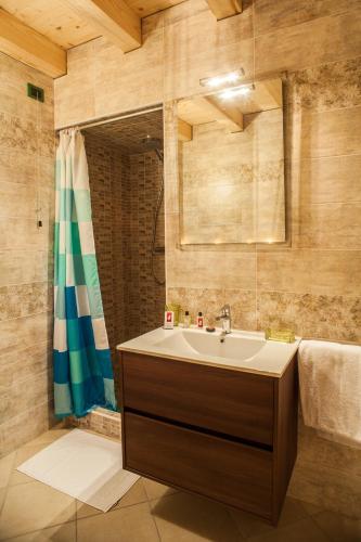 a bathroom with a sink and a shower at Albergo Diffuso Dolomiti in Forni di Sotto