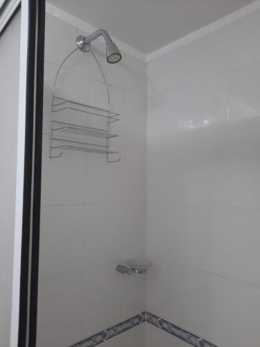 y baño con ducha y toallero eléctrico. en Acogedor Apartamento en Centro de Buenos Aires Cerca del Obelisco en Buenos Aires