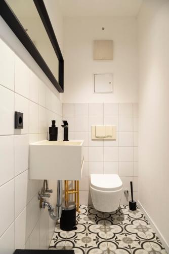 a bathroom with a toilet and a sink at Design Studio Altstadt nahe Malerweg in Pirna