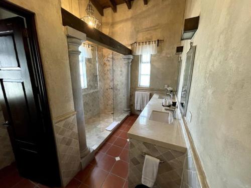 y un baño grande con lavabo y ducha. en RANCHO SAVANHA en Guanajuato