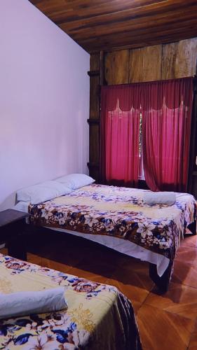 a room with two beds and a window at Alpha Arenal in Fortuna