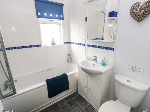 a bathroom with a white toilet and a sink at The Retreat in Narberth