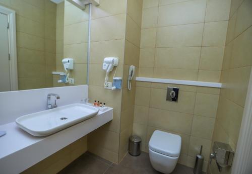 a bathroom with a sink and a toilet at Gabala Garden Hotel in Gabala