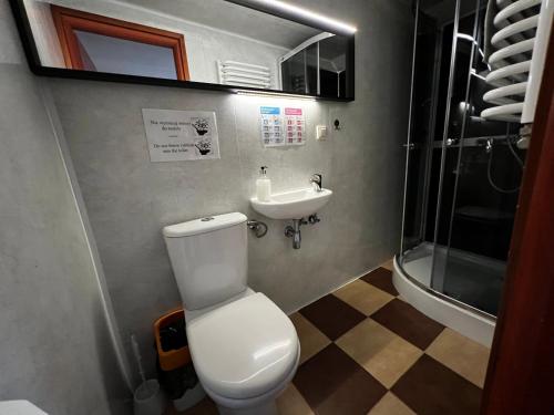un baño con inodoro y lavabo en The Boat - Hostel&Chill, en Cracovia