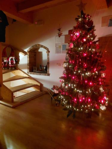 a christmas tree with lights in a room at Rifugio Fornas in Tolmezzo