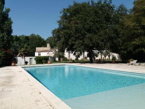 une grande piscine bleue devant une maison dans l'établissement Mas des Bécasses, en Provence - 22 personnes, à Arles