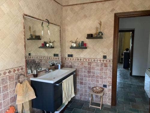 La salle de bains est pourvue d'un lavabo et d'un miroir. dans l'établissement Vivienda de Uso Turístico "La Era", à Totanés