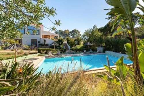 a swimming pool in front of a villa at Casa do Palmeiral - Hoom B&B in Montes de Cima
