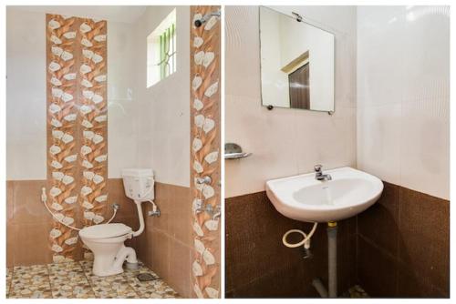 two pictures of a bathroom with a toilet and a sink at Gabriel & Felicidade Villa in Mandrem
