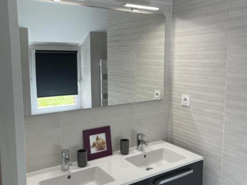 a bathroom with a sink and a mirror at Gîte Thiel-sur-Acolin, 3 pièces, 4 personnes - FR-1-489-338 in Thiel-sur-Acolin