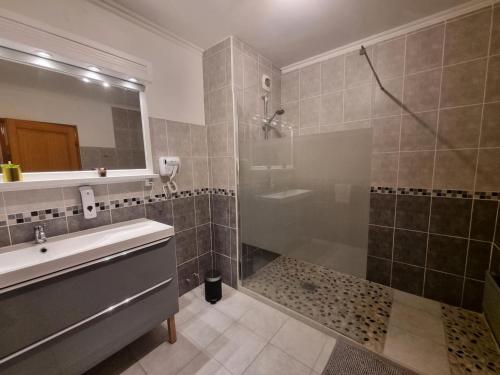 a bathroom with a shower and a sink and a tub at Appartement Saint-Chamond, 3 pièces, 4 personnes - FR-1-496-272 in Saint-Chamond