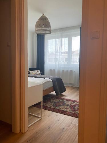 ウィーンにあるPremarental Apartement 2のベッドルーム(ベッド1台、窓付)