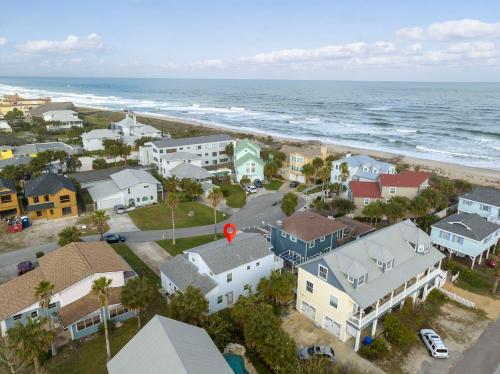an aerial view of a town with the ocean at Seaside Bungalow in Saint Augustine