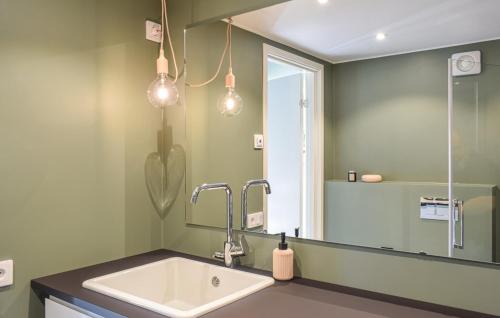 W łazience znajduje się umywalka i lustro. w obiekcie Guest house on Fäjö w mieście Lyckeby