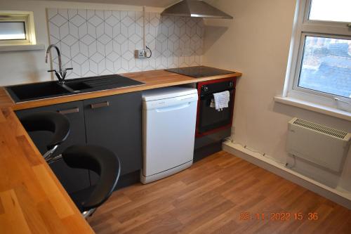 a small kitchen with a sink and a dishwasher at Remarkable 1-Bed Apartment in Tunbridge Wells in Royal Tunbridge Wells
