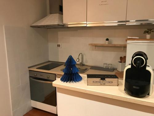 a kitchen with a counter top with a stove and a sink at La dolce Frascati Home in Frascati