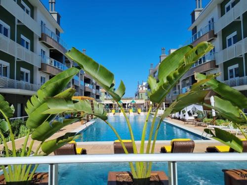 佛羅安那波里的住宿－Apto design novo no Campeche，享有度假村游泳池的景色