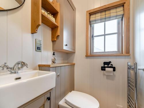 a bathroom with a sink and a toilet and a window at The Swaledale Hut - Uk40151 in Rathmell