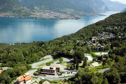 an aerial view of a town and a lake at Hotel Mirabeau in Bellagio