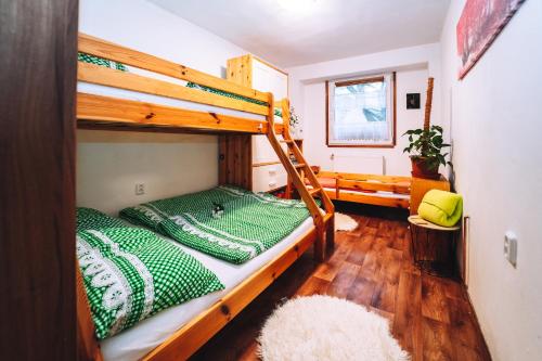 1 dormitorio con 2 literas en una habitación en Apartmán u Rossniček Moravský kras, en Kulířov