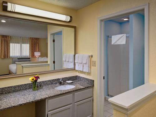 a bathroom with a sink and a mirror at Sonesta ES Suites South Brunswick - Princeton in South Brunswick Terrace