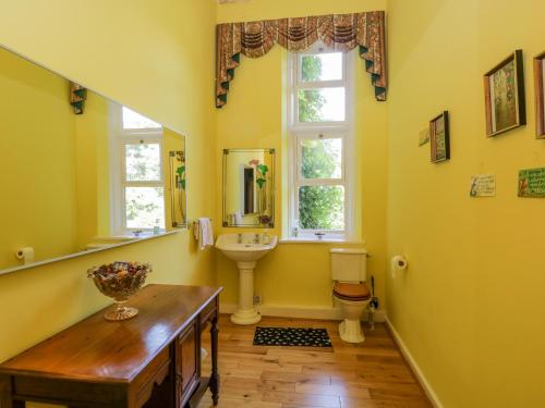 a bathroom with a sink and a toilet and a window at Millwood Manor in Barrow in Furness