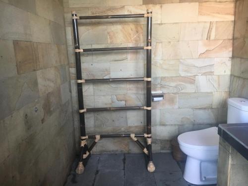 a bathroom with a shower and a toilet at Amed Sunset Beach in Amed