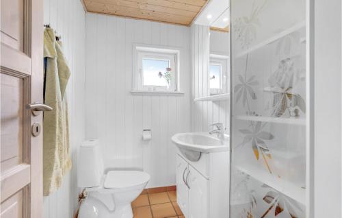 a white bathroom with a toilet and a sink at Awesome Home In Lemvig With Kitchen in Lemvig