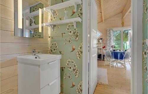 W łazience znajduje się umywalka i lustro. w obiekcie Cozy Home In Kalundborg With Kitchen w mieście Kalundborg