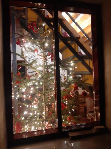 a christmas tree is seen through a window at PANOS PALACE in Pramanta