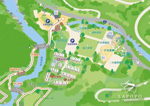 a map of the park with the attractions at Lapopo in Keelung