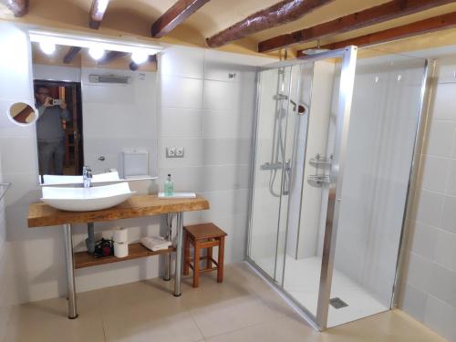 W łazience znajduje się umywalka i prysznic. w obiekcie Casa Rústica w mieście Finestrat