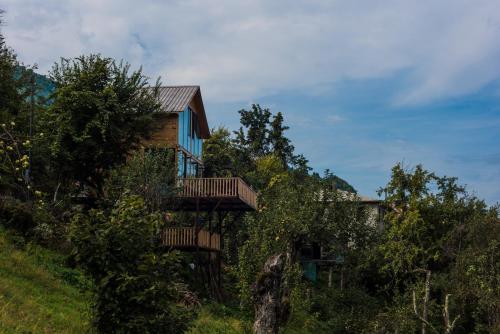 a house on the side of a hill with trees at Hill Inn in K'eda