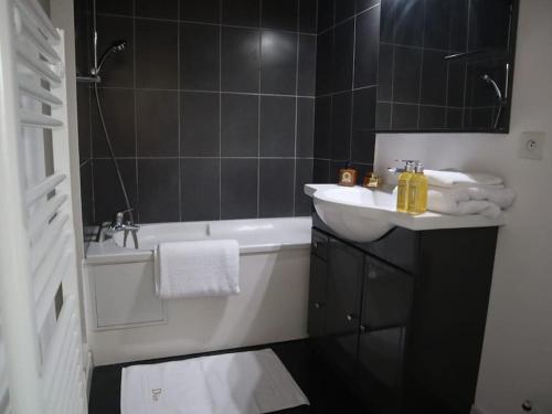 a bathroom with a sink and a bath tub and a sink at Magnifique appartement à 5 min de Paris et 10 min de l'aéroport d'Orly in Choisy-le-Roi